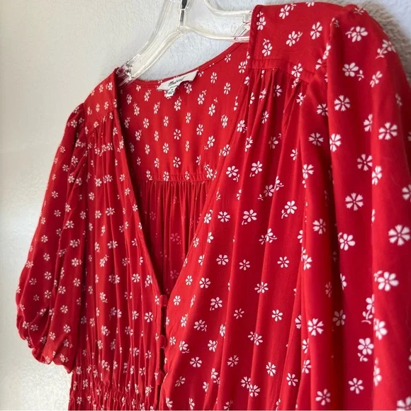 Madewell Women's Sophia Mini Dress Red Bandana Flower Floral Medium Puff Sleeve - Picture 7 of 13